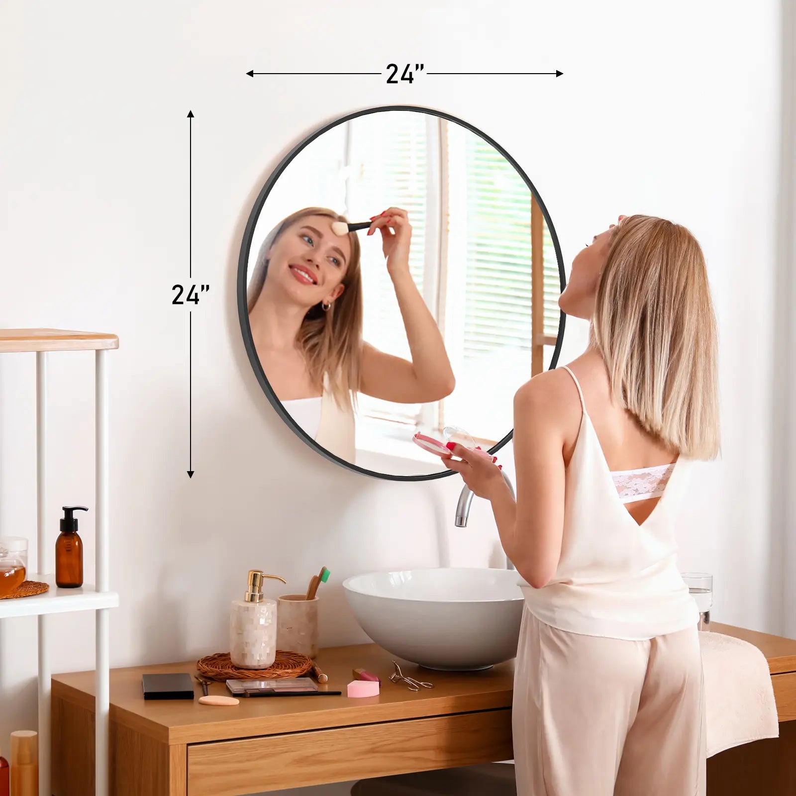 Sweet Furniture F round Wall Mirror 20/24/30 Inch, Bathroom Mirrors for over Sink, Circle Mirror for Bathroom, Entryway, Bedroom, Vanity