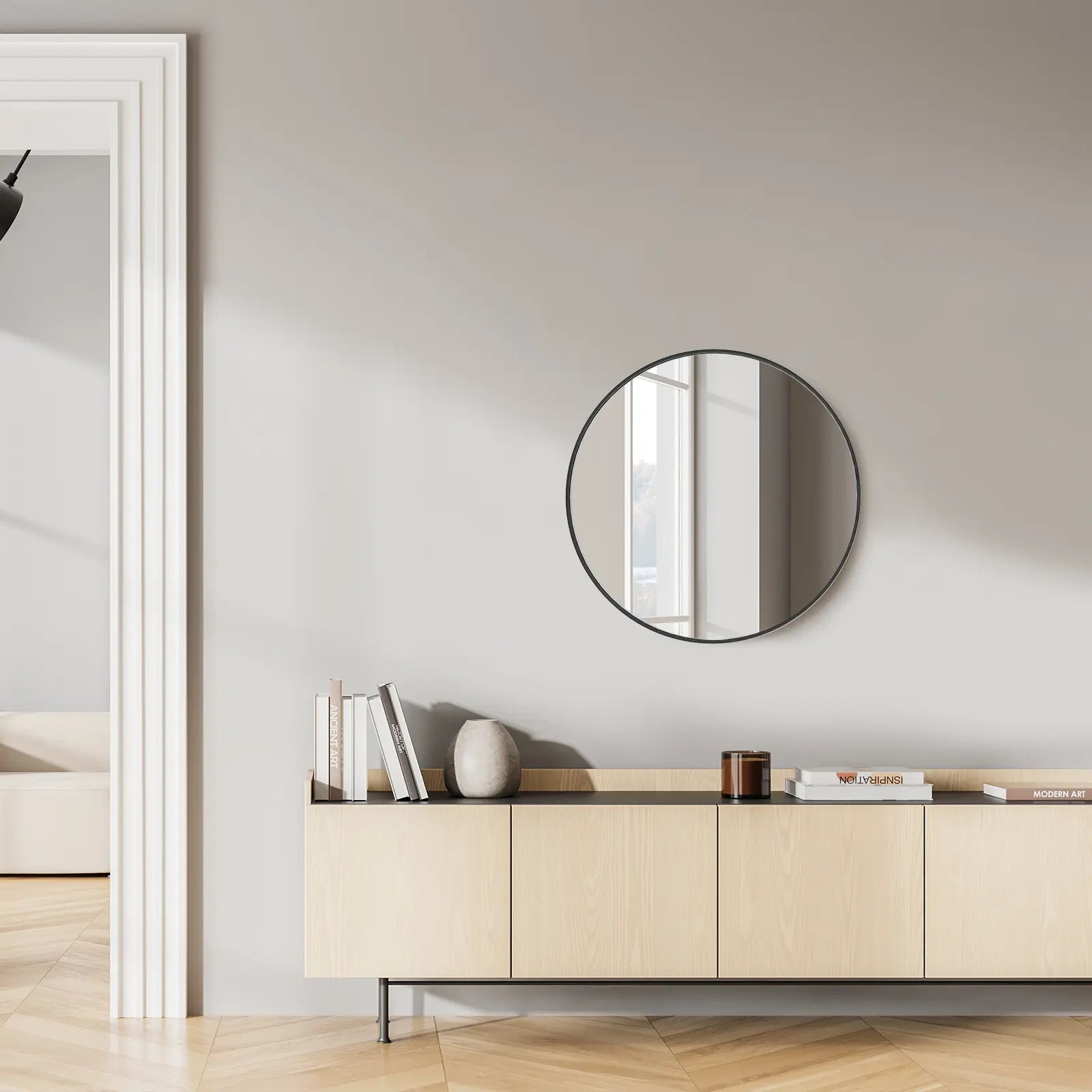 Sweet Furniture F round Wall Mirror 20/24/30 Inch, Bathroom Mirrors for over Sink, Circle Mirror for Bathroom, Entryway, Bedroom, Vanity