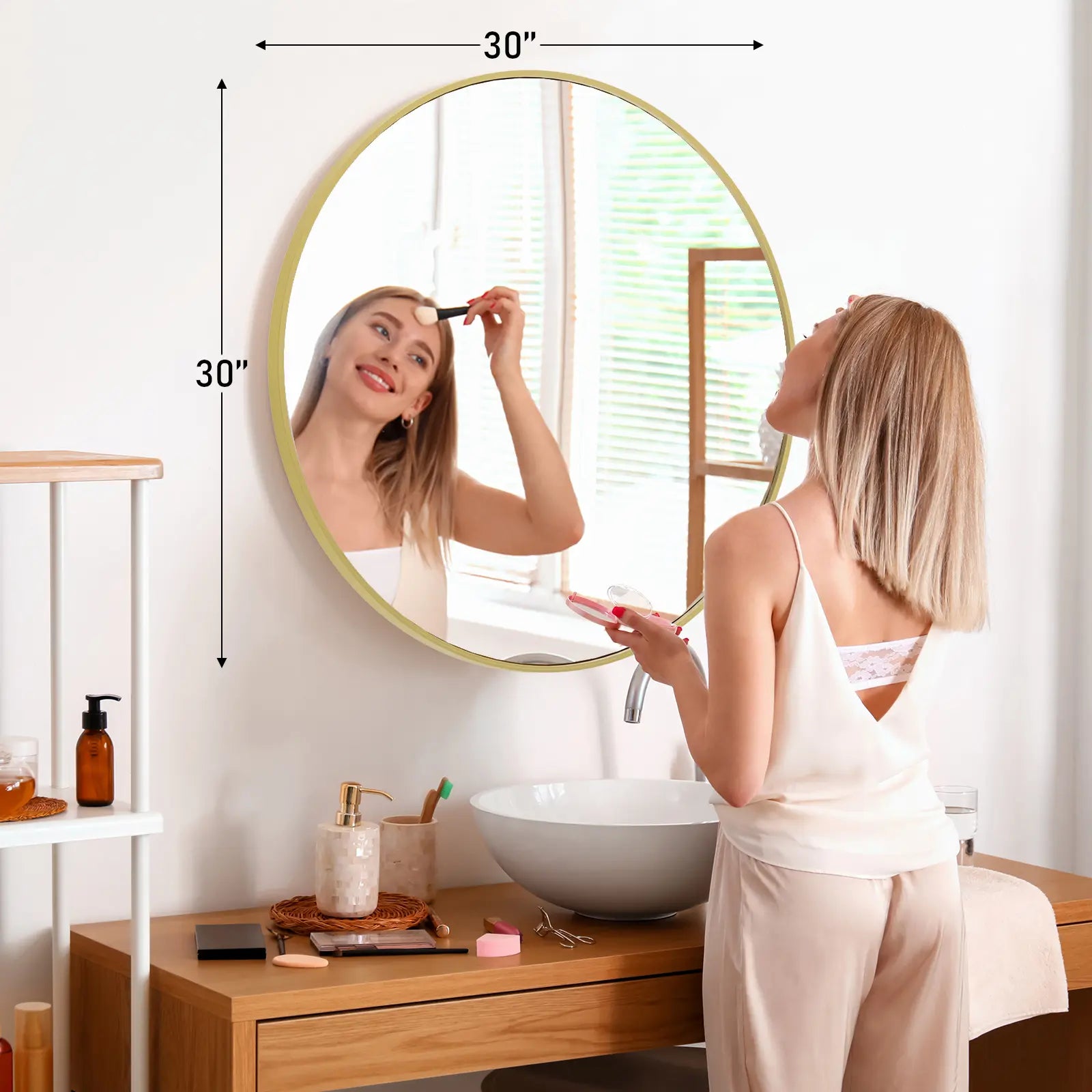 Sweet Furniture F round Wall Mirror 20/24/30 Inch, Bathroom Mirrors for over Sink, Circle Mirror for Bathroom, Entryway, Bedroom, Vanity