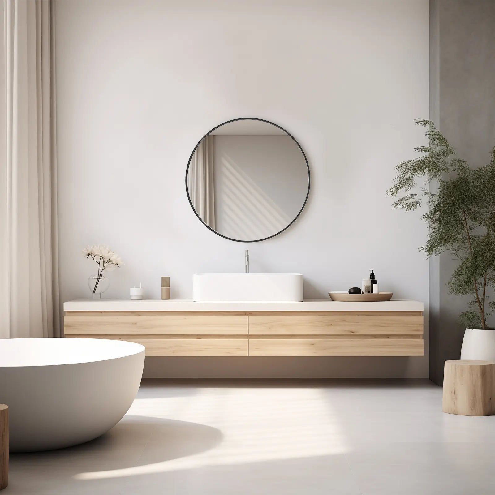Sweet Furniture F round Wall Mirror 20/24/30 Inch, Bathroom Mirrors for over Sink, Circle Mirror for Bathroom, Entryway, Bedroom, Vanity