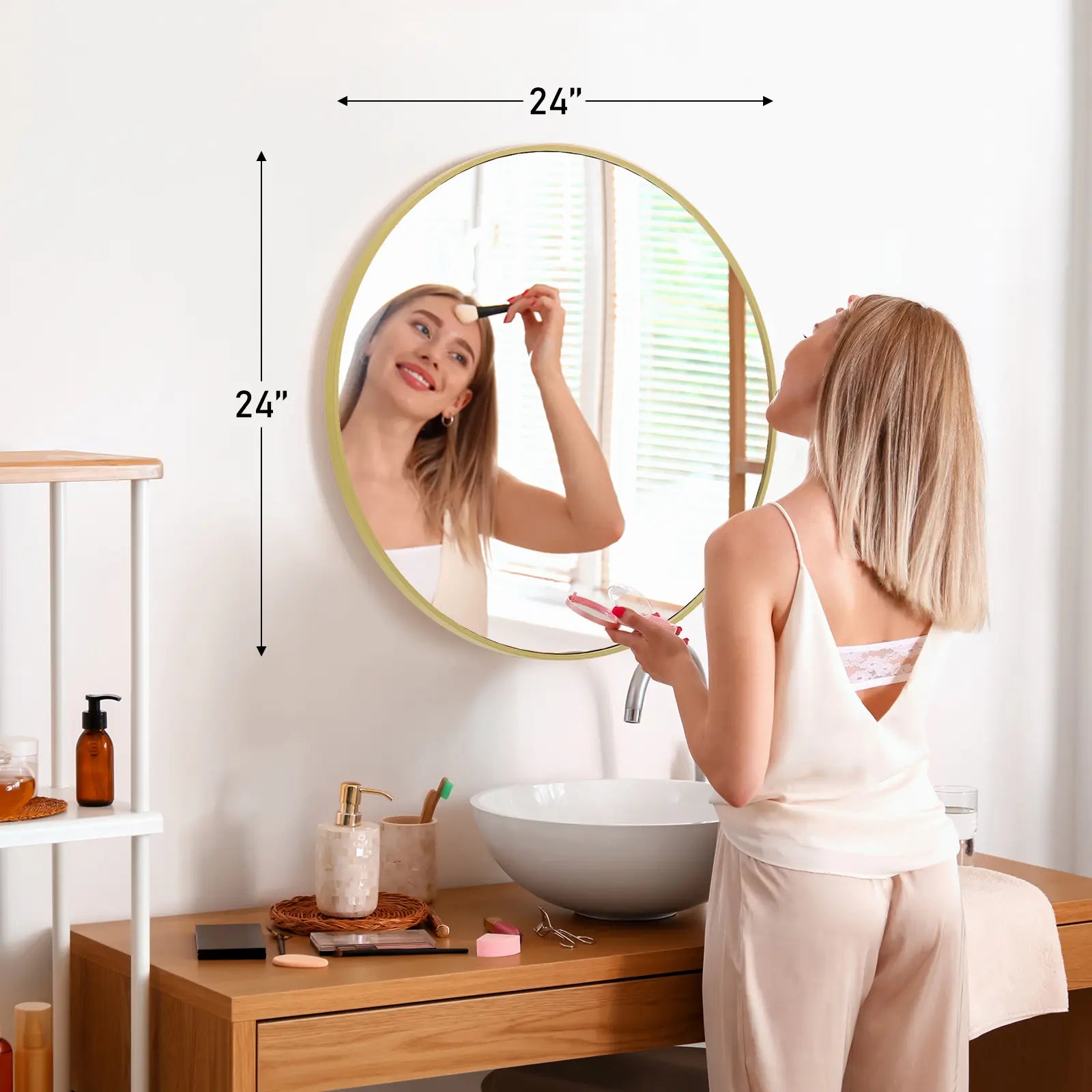 Sweet Furniture F round Wall Mirror 20/24/30 Inch, Bathroom Mirrors for over Sink, Circle Mirror for Bathroom, Entryway, Bedroom, Vanity