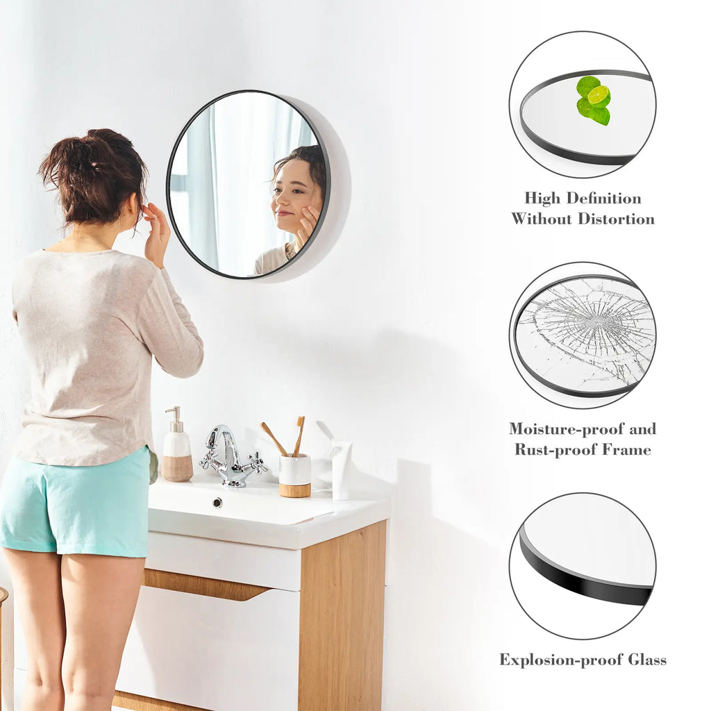 Sweet Furniture F round Wall Mirror 20/24/30 Inch, Bathroom Mirrors for over Sink, Circle Mirror for Bathroom, Entryway, Bedroom, Vanity