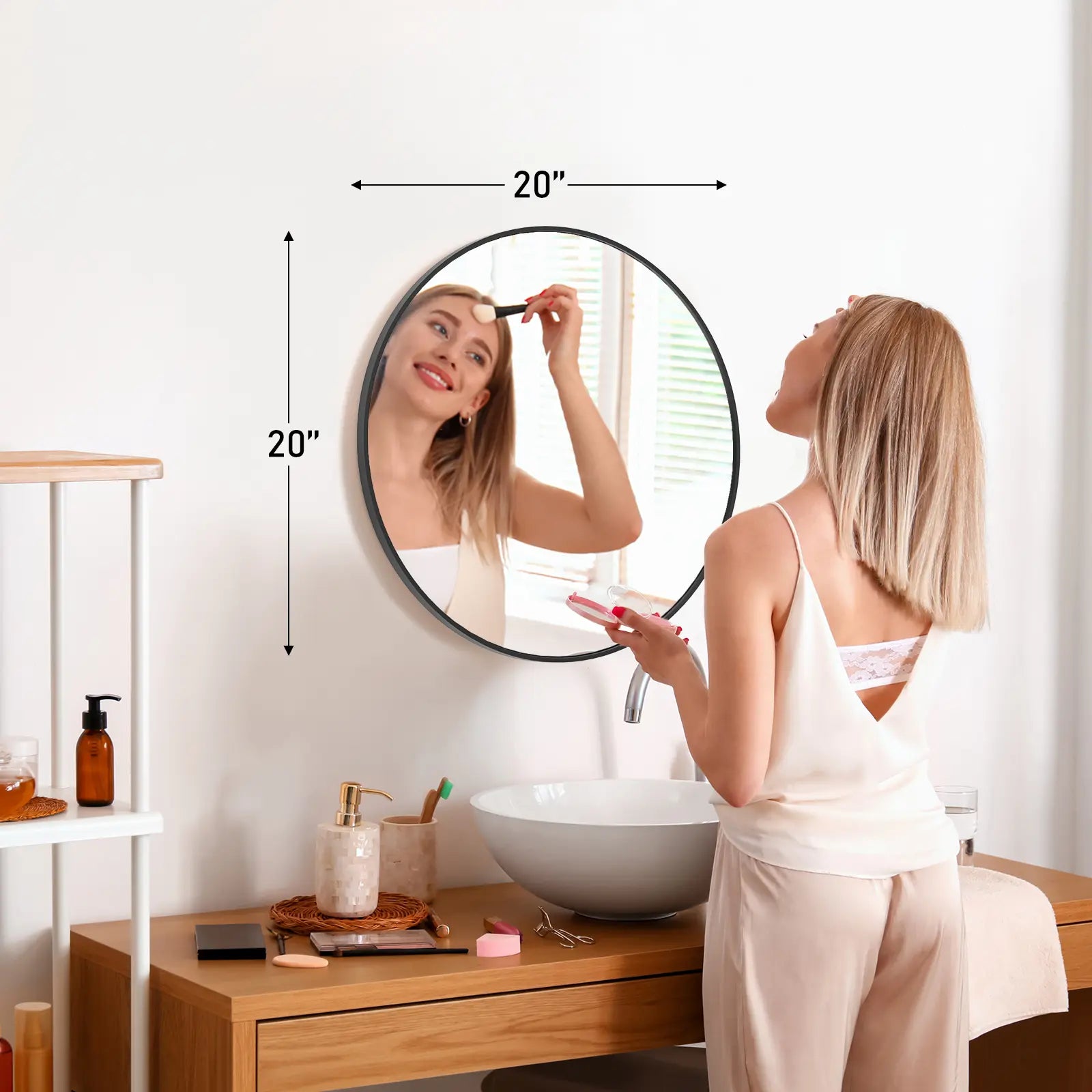 Sweet Furniture F round Wall Mirror 20/24/30 Inch, Bathroom Mirrors for over Sink, Circle Mirror for Bathroom, Entryway, Bedroom, Vanity